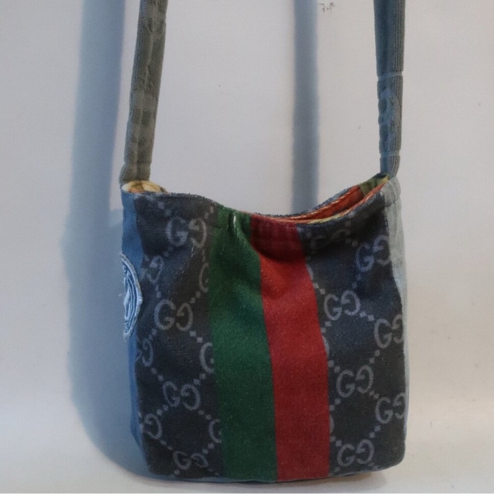 Salvage Sacs Gray and Multicolor Patterned Gucci GG Velour Denim Crossbody